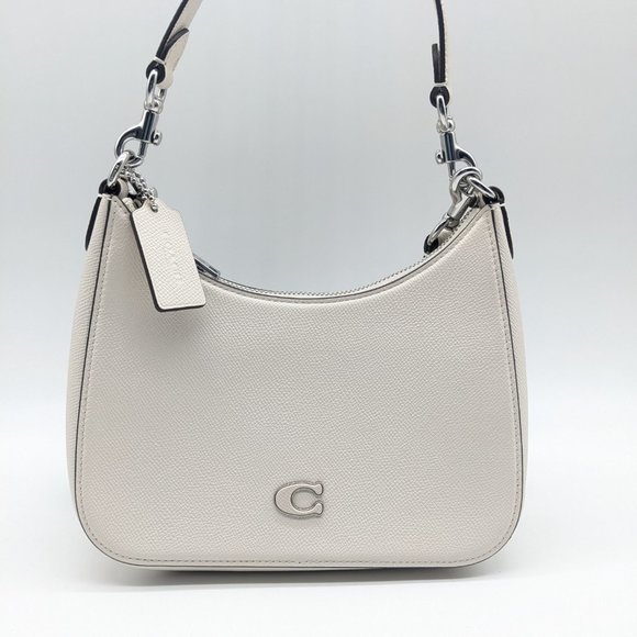 COACH Hobo pebbled leather logo strap shoulder crossbody bag - Chalk/Ivory - Picture 9 of 13